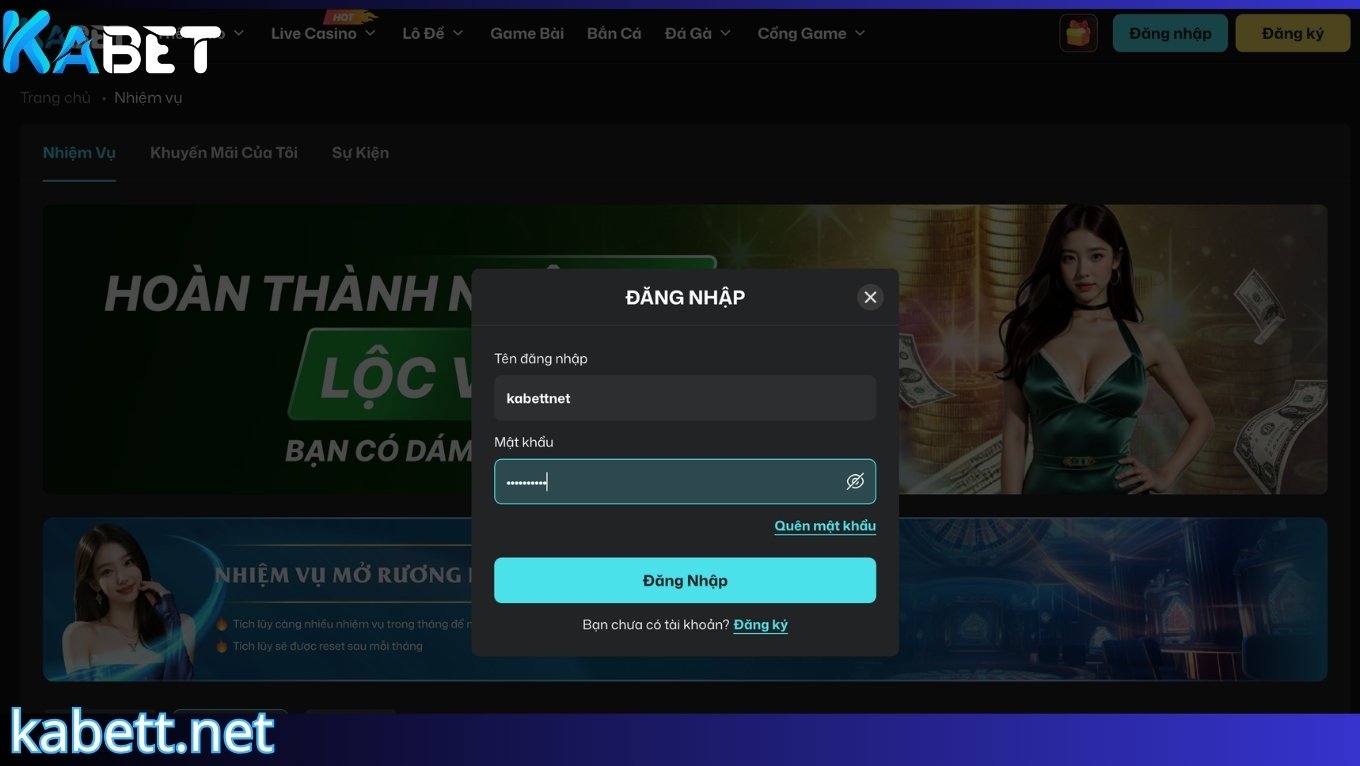 Hướng dẫn đăng nhập KABET