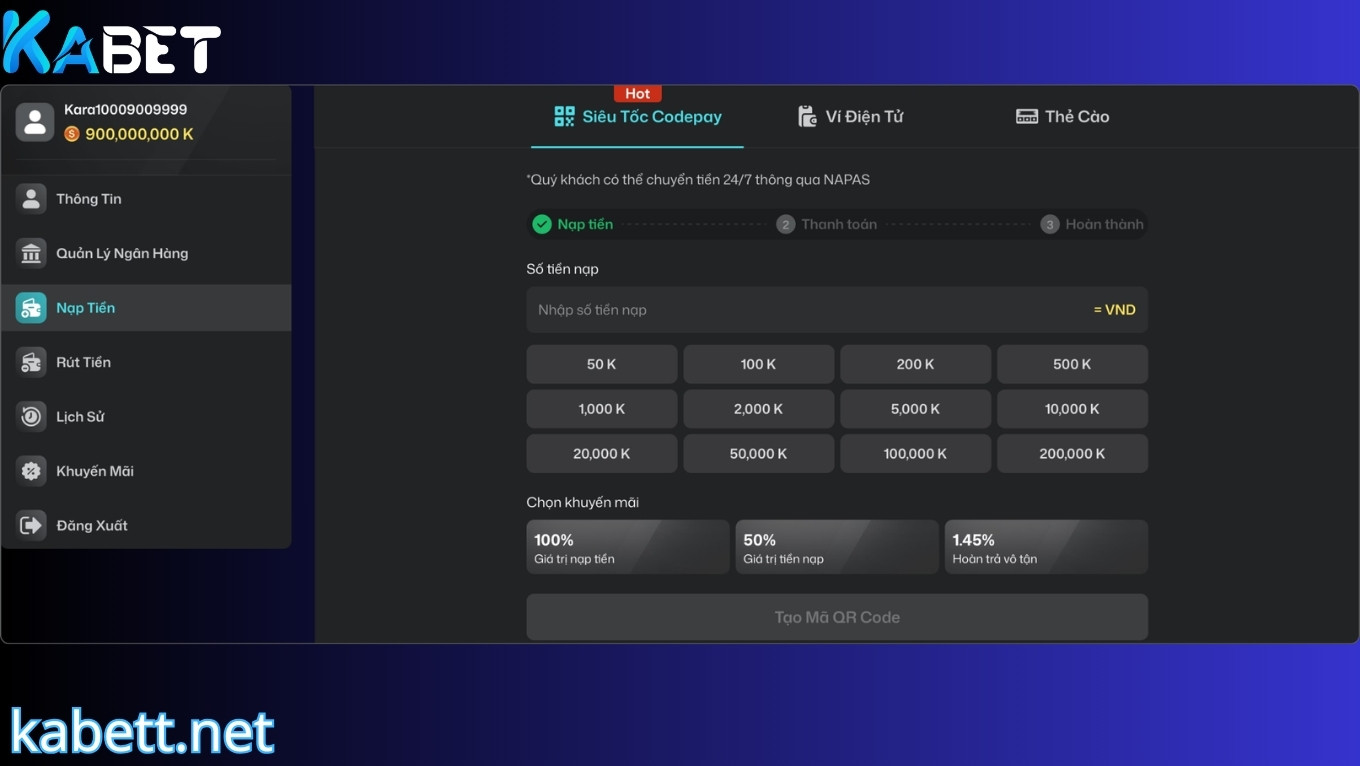 Hướng dẫn nạp tiền KABET qua ngân hàng