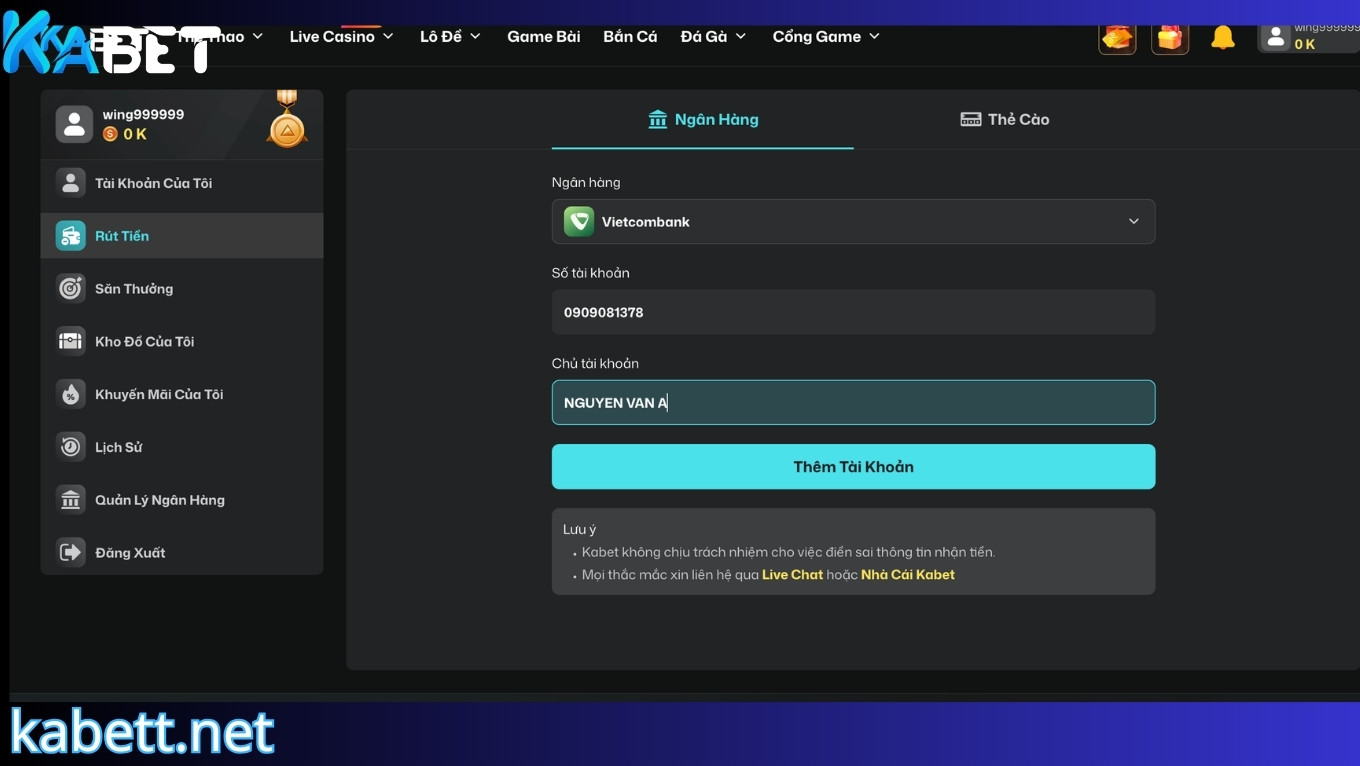 Hướng dẫn rút tiền KABET